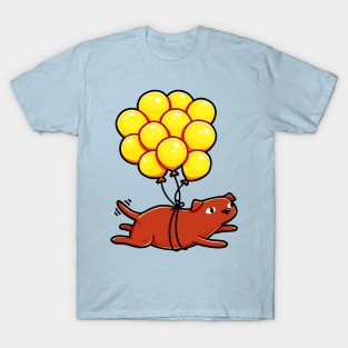 Chocolate Labrador Flying With Balloons T-Shirt